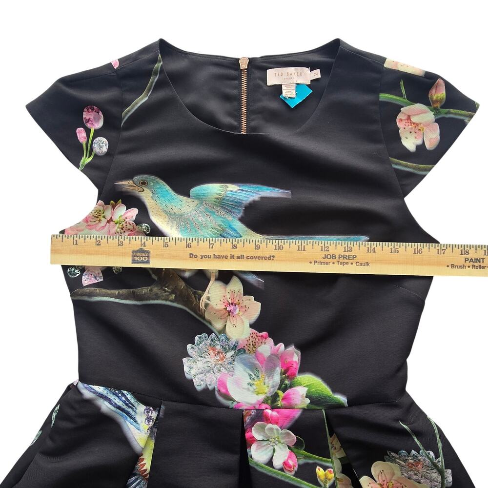 Ted Baker Womens Black Floral & Bird Fit & Flare Zaldana Dress w/Pockets | 2 - Picture 9 of 14